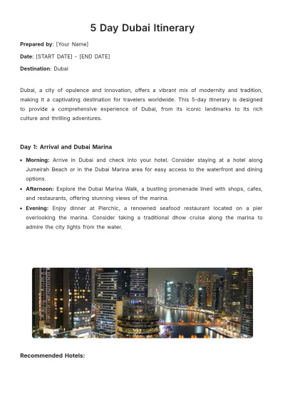 Free 5 Day Dubai Itinerary Template to Edit Online