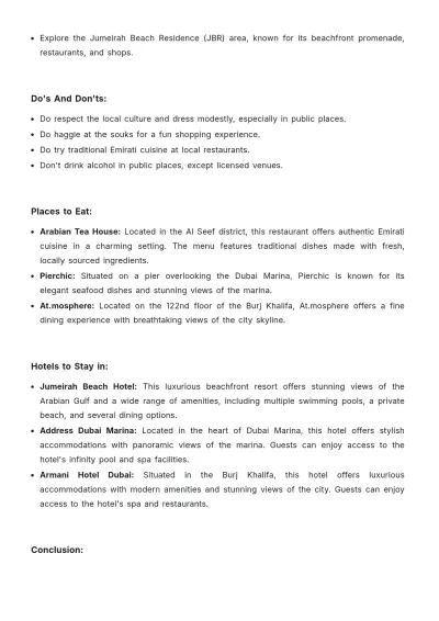 Free 5 Day Dubai Itinerary Template to Edit Online