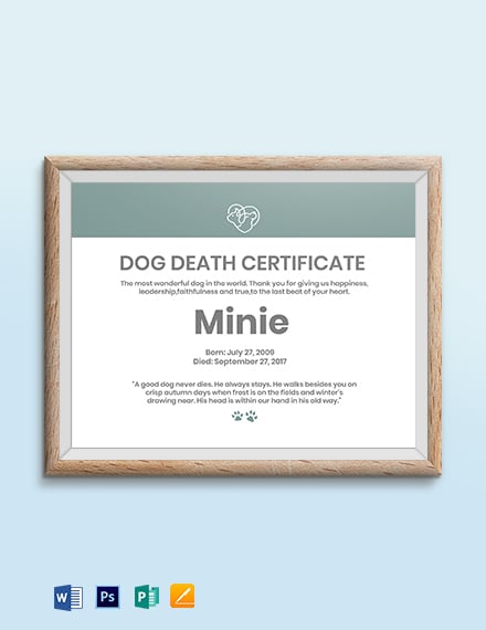 dog death certificate template
