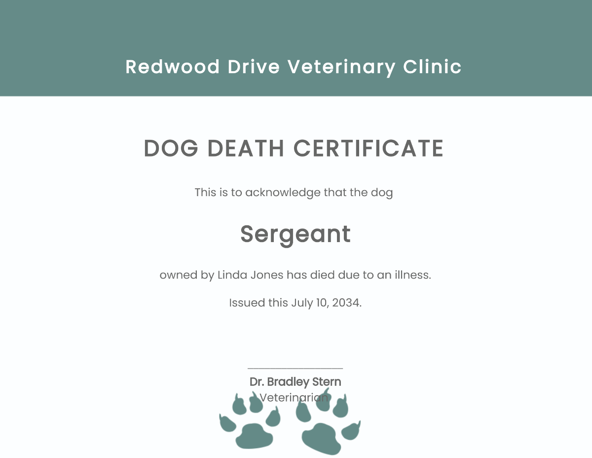Dog Death Certificate Template