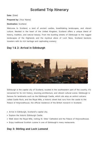 Free Scotland Trip Itinerary Template to Edit Online