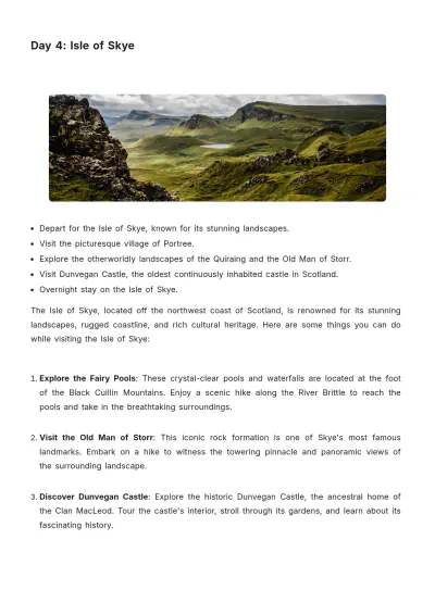 Free Scotland Trip Itinerary Template to Edit Online