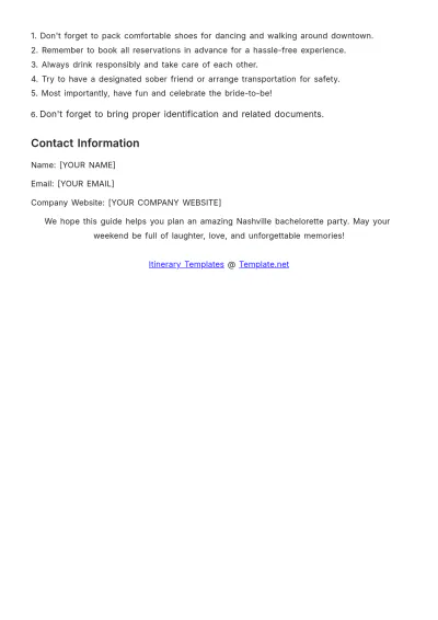 Free Nashville Bachelorette Party Itinerary Template to Edit Online