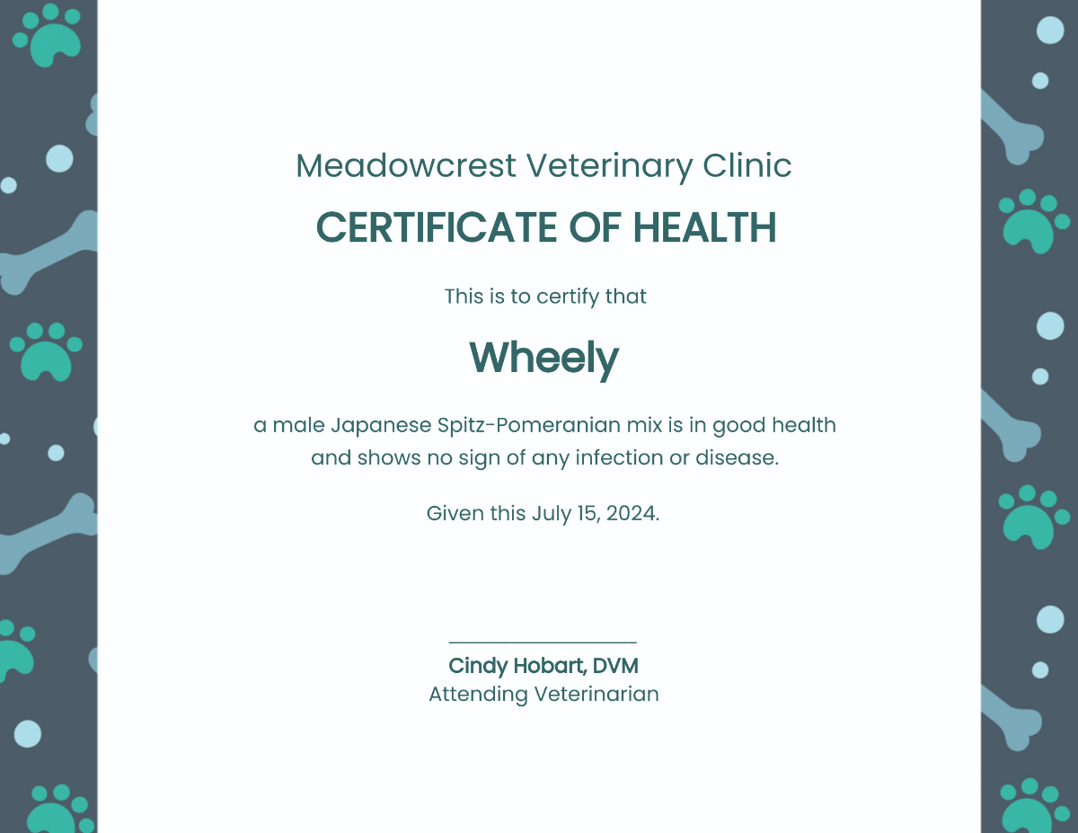 Dog Health Certificate Template