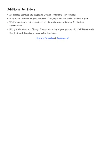 Free Yosemite National Park Itinerary Template to Edit Online