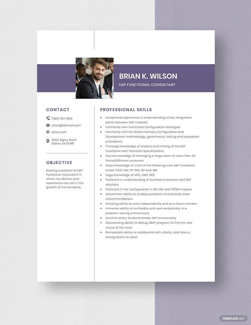 SAP Functional Consultant Resume in Pages, Word - Download | Template.net