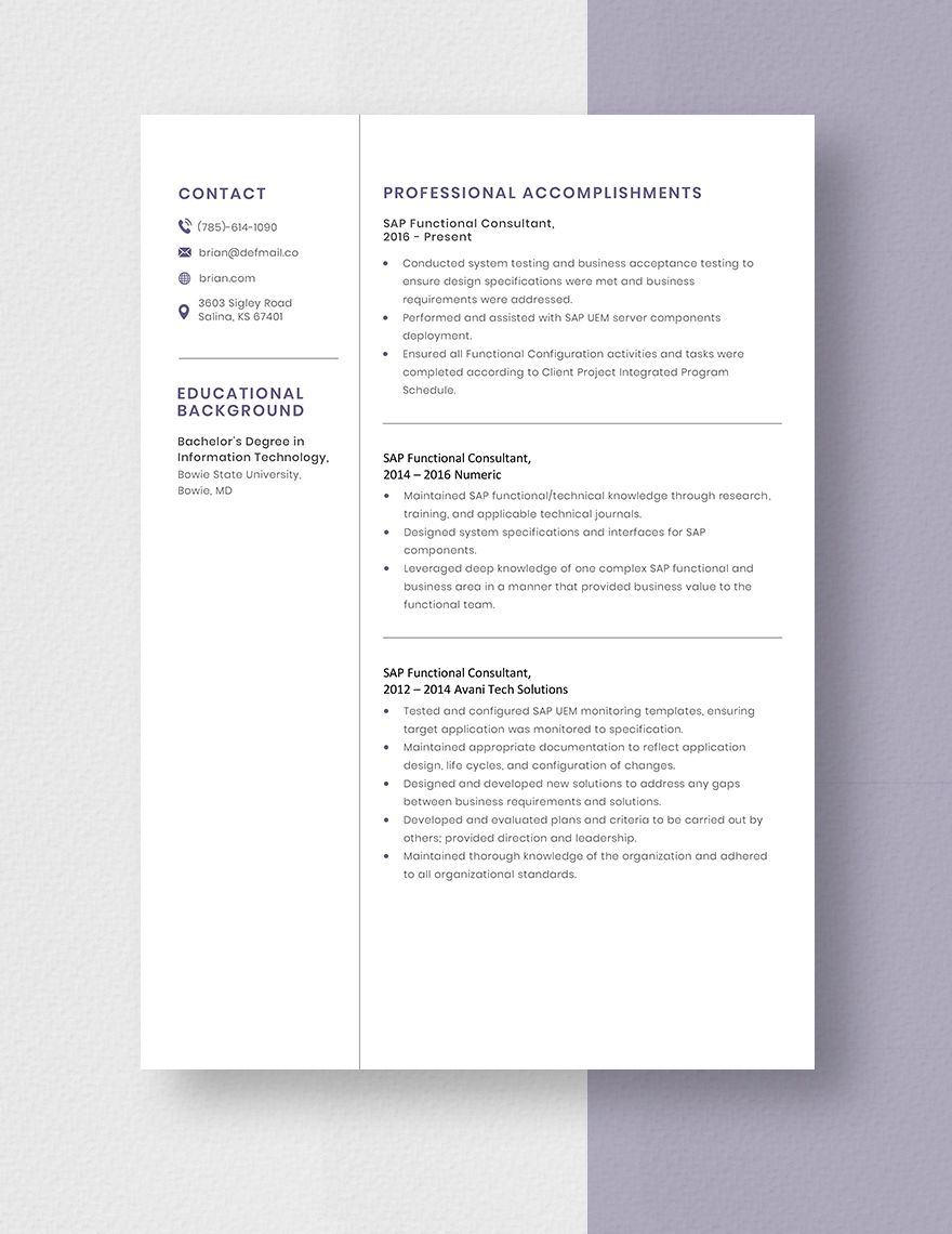 SAP Functional Consultant Resume