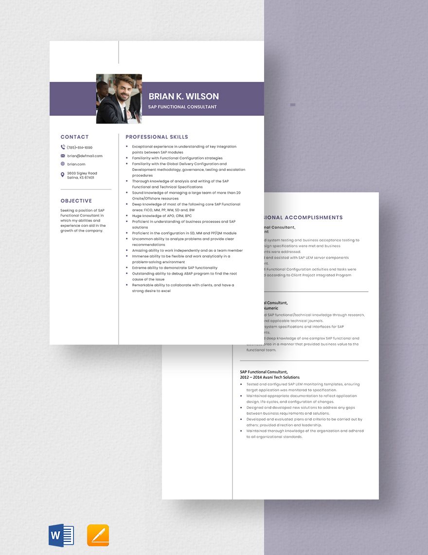 Free SAP Functional Consultant Resume Download In Word Apple Pages 