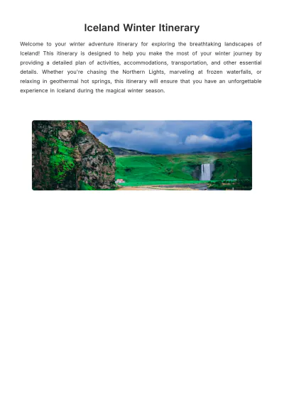 Free Iceland Winter Itinerary Template to Edit Online