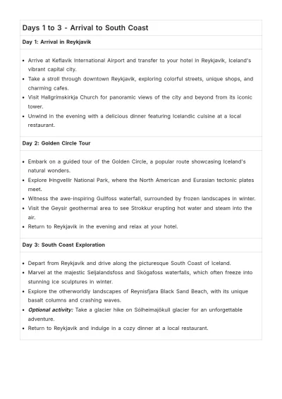 Free Iceland Winter Itinerary Template to Edit Online