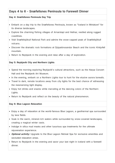Free Iceland Winter Itinerary Template to Edit Online