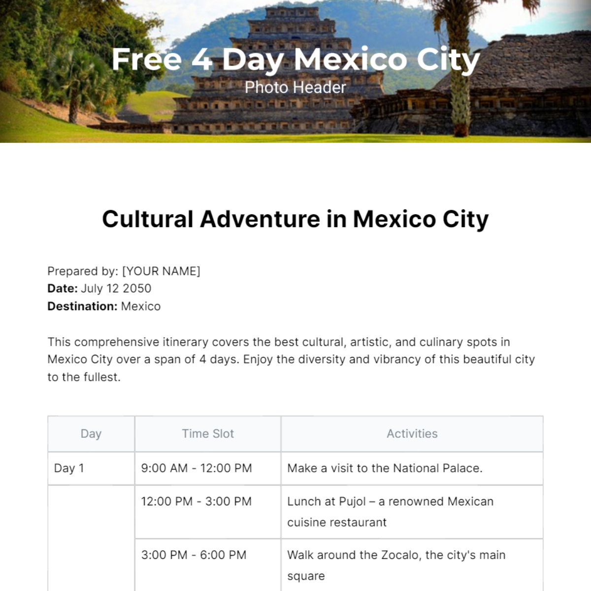 Mexico city itinerary 4 days