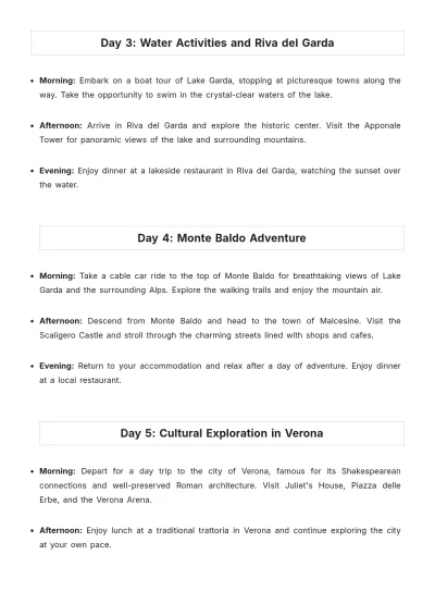 Free Lake Garda Itinerary Template to Edit Online