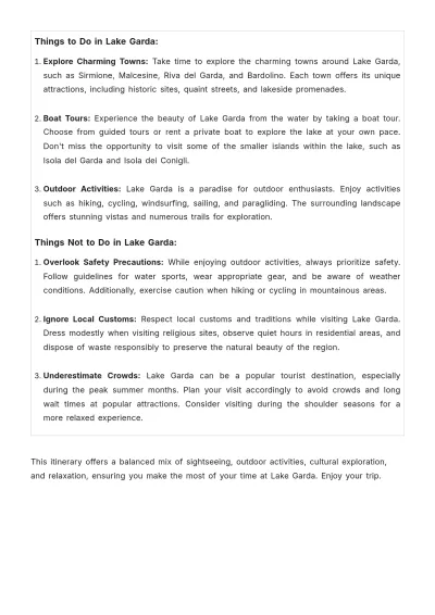 Free Lake Garda Itinerary Template to Edit Online