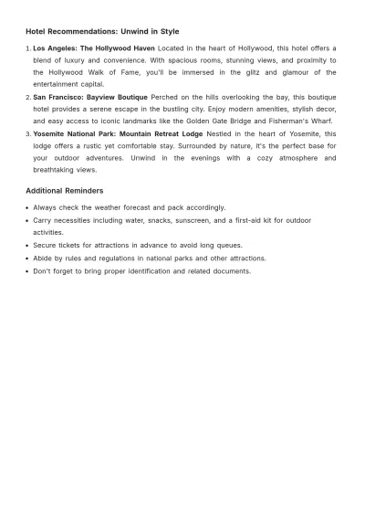 Free California Trip Itinerary Template to Edit Online