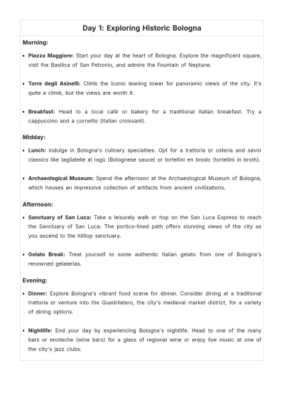 Free Bologna Itinerary Template to Edit Online