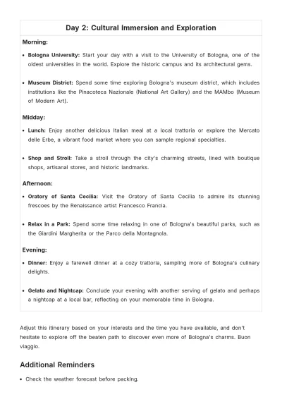 Free Bologna Itinerary Template to Edit Online