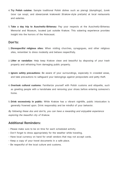 Free Krakow Itinerary Template to Edit Online