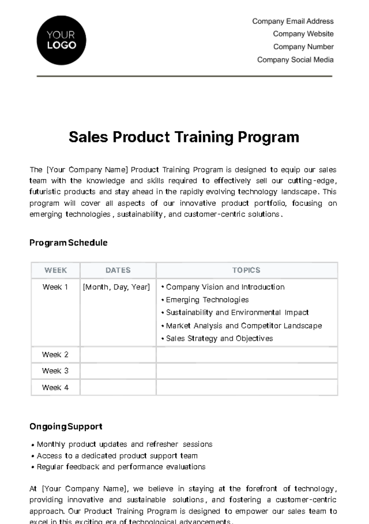 Sales Product Training Program Template