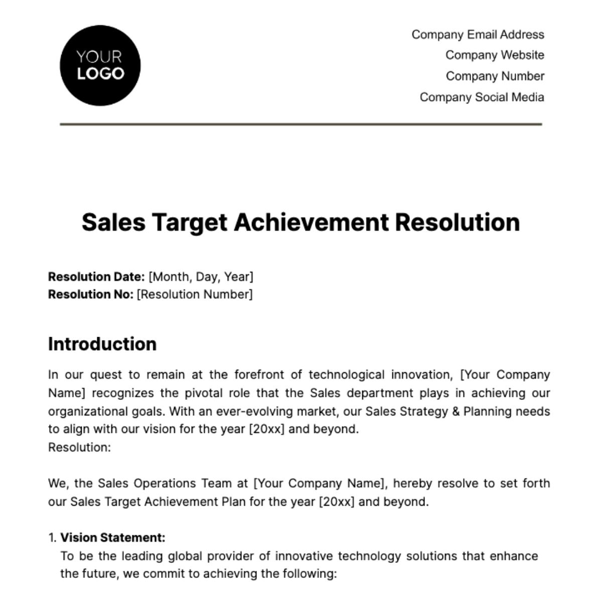 Sales Target Achievement Resolution Template - Edit Online & Download