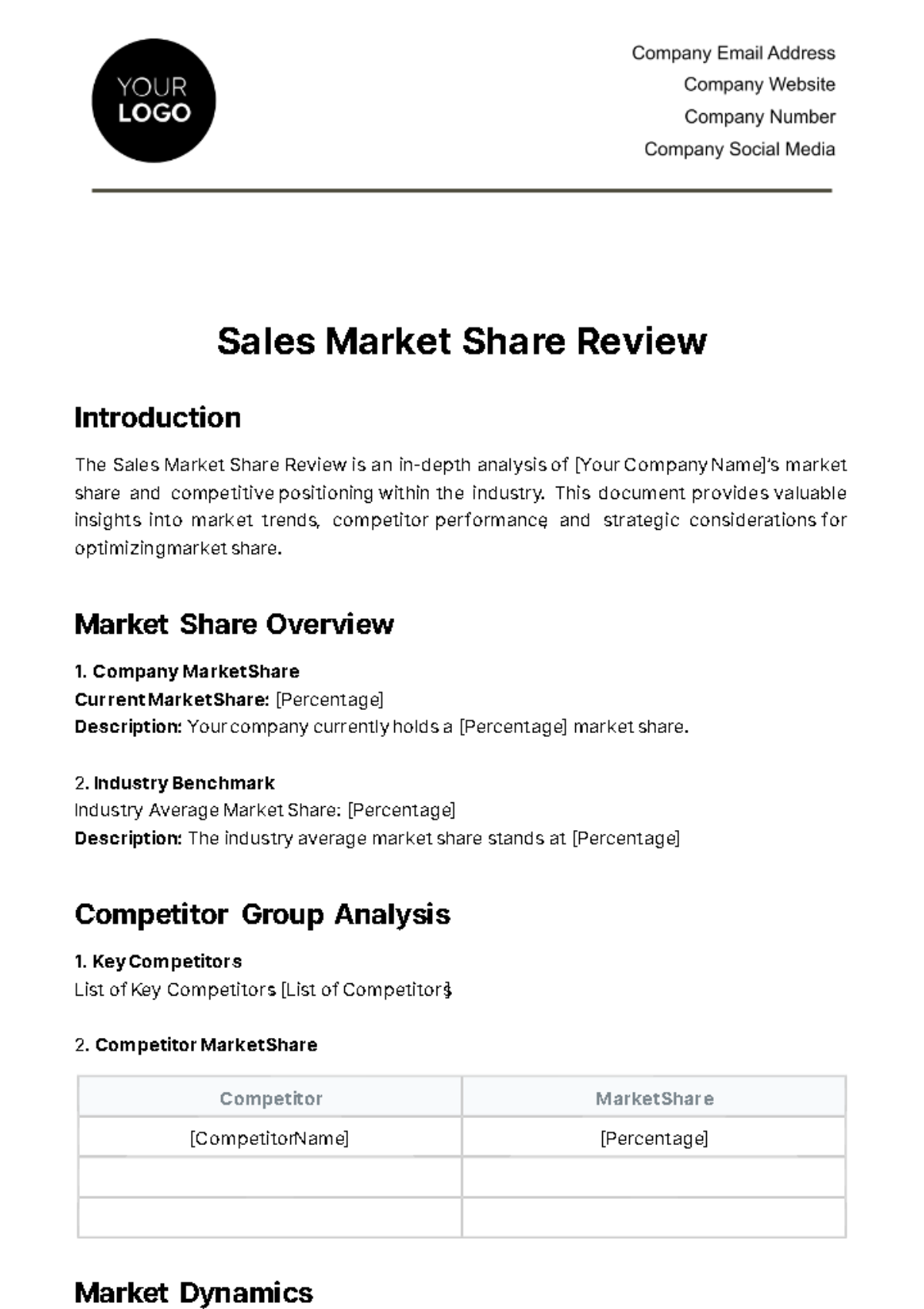 Sales Market Share Review Template
