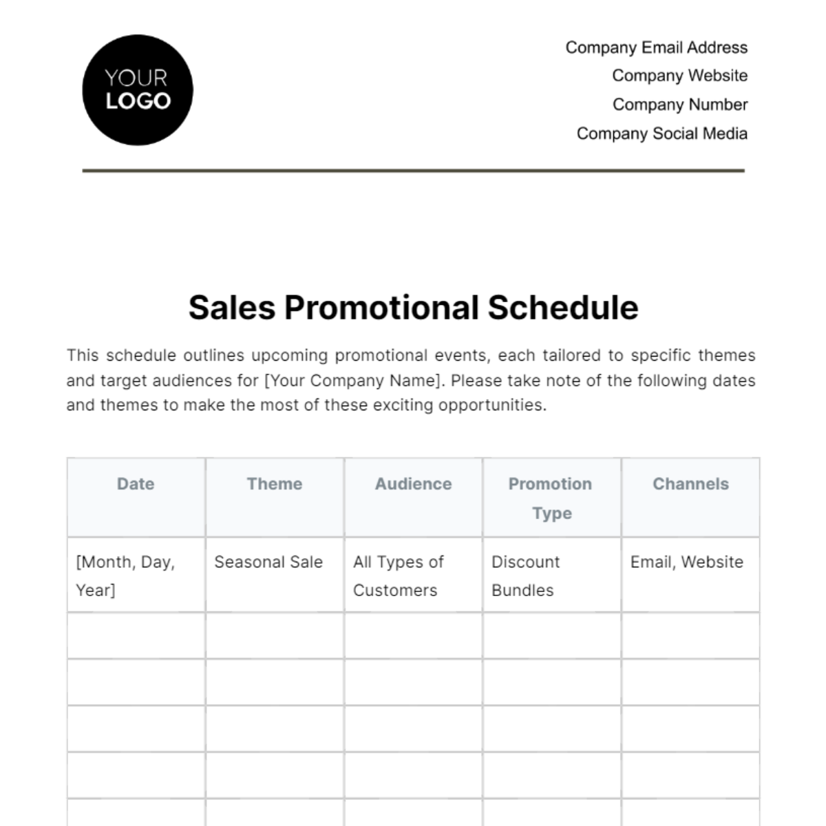 Sales Promotional Schedule Template - Edit Online & Download