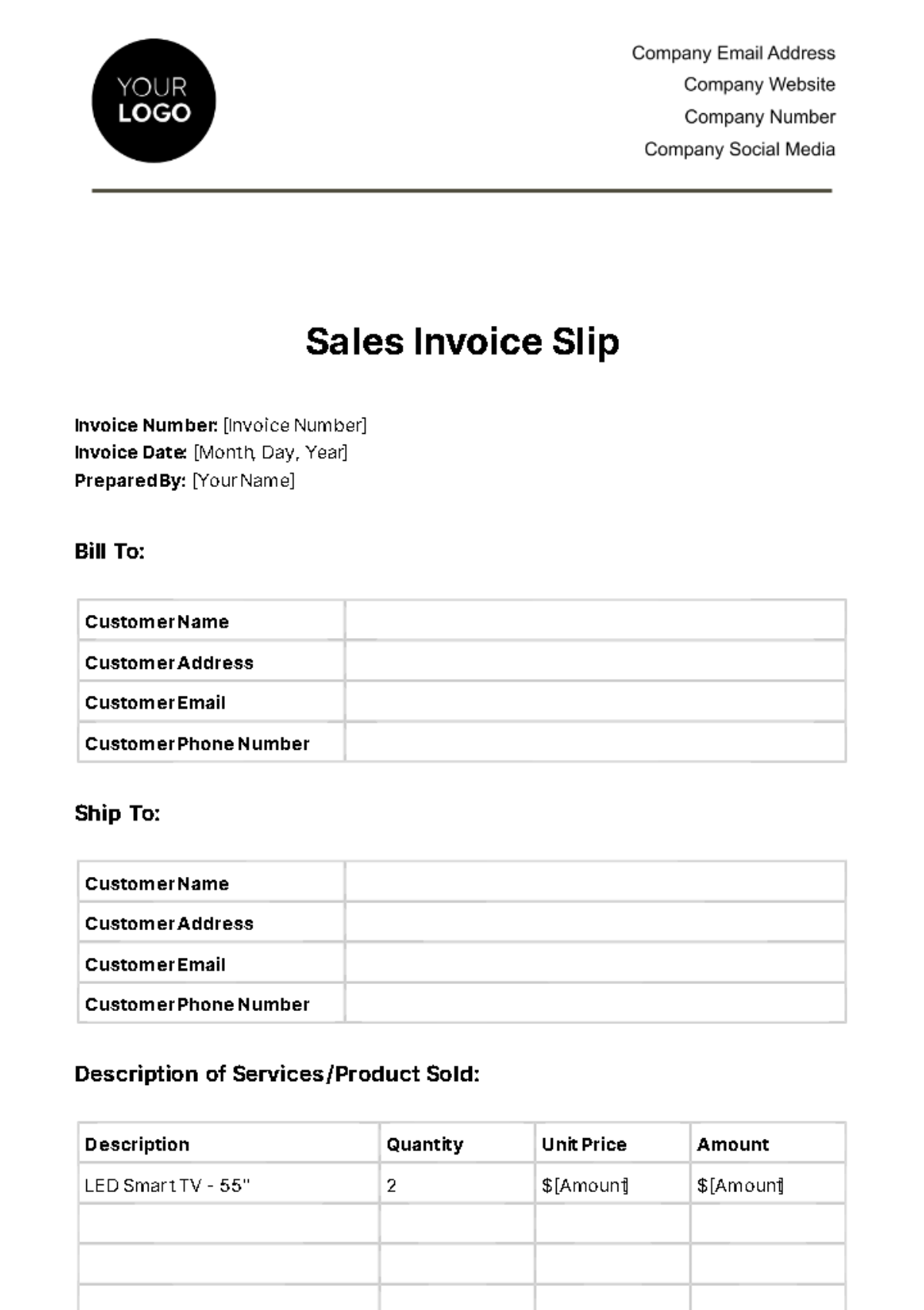 Free Sales Invoice Slip Template