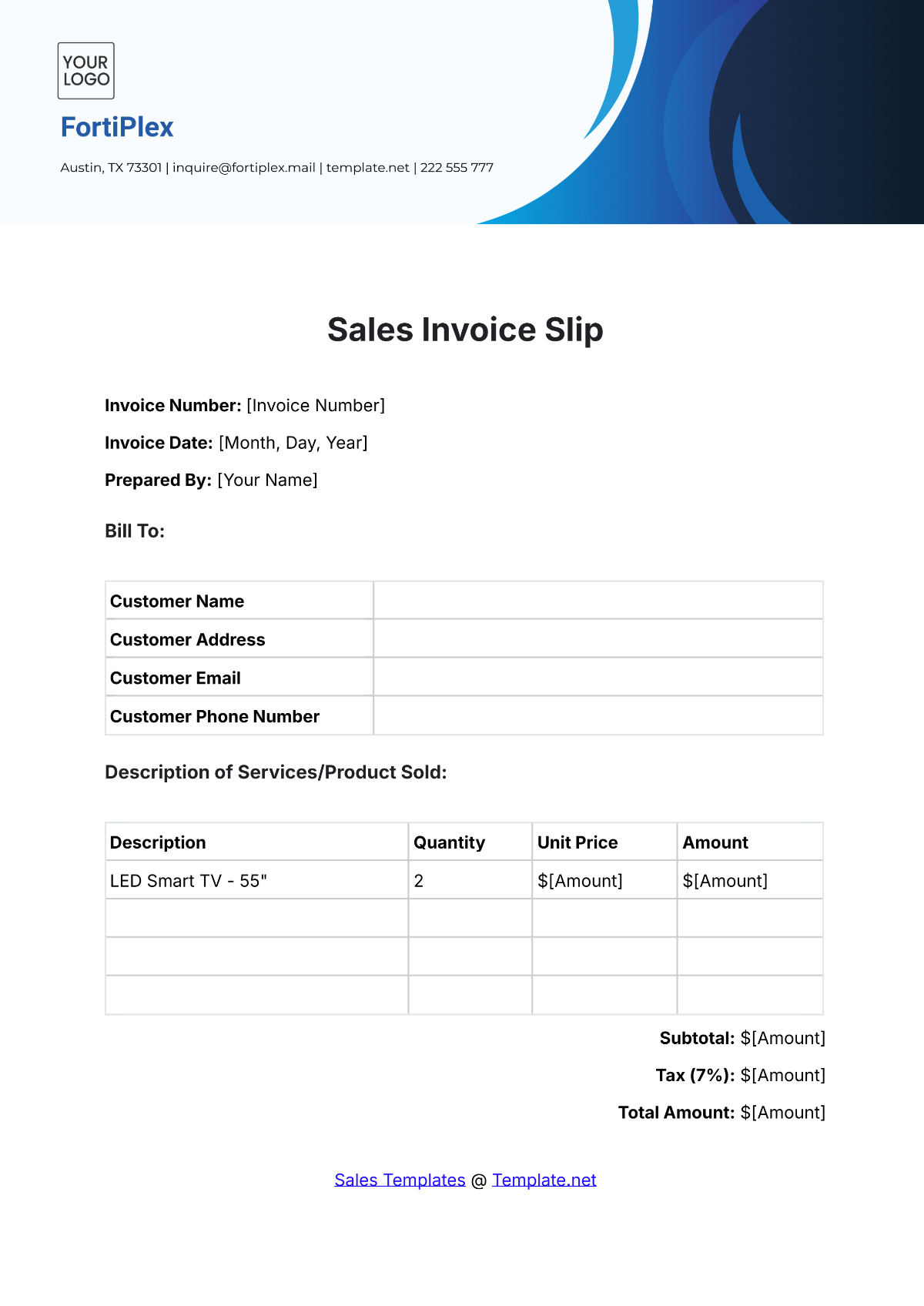 Free Sales Invoice Slip Template