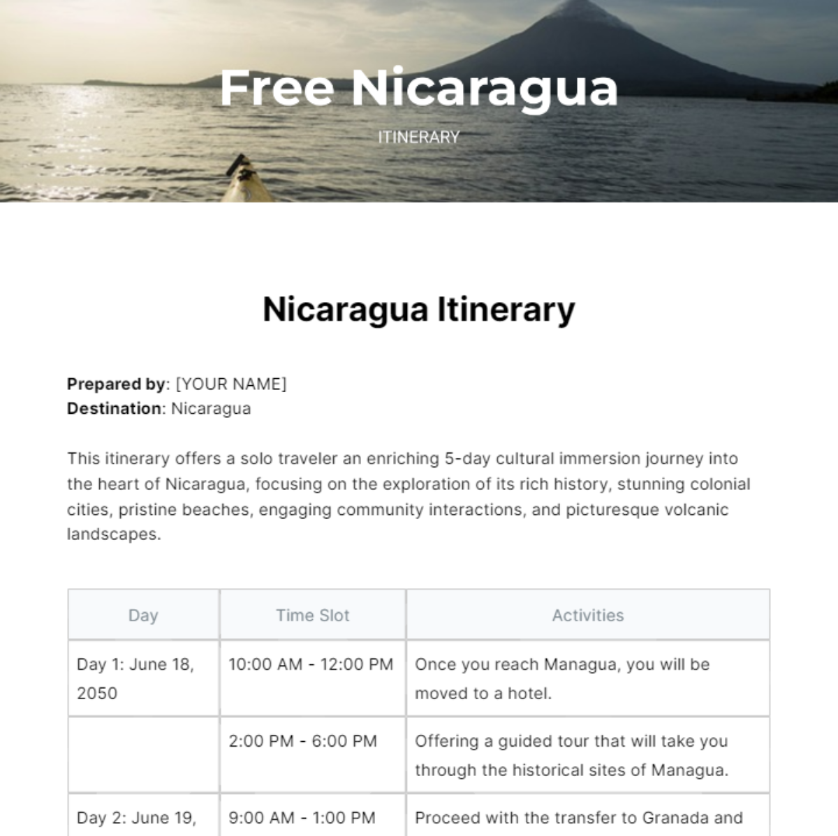 nicaragua travel entry form