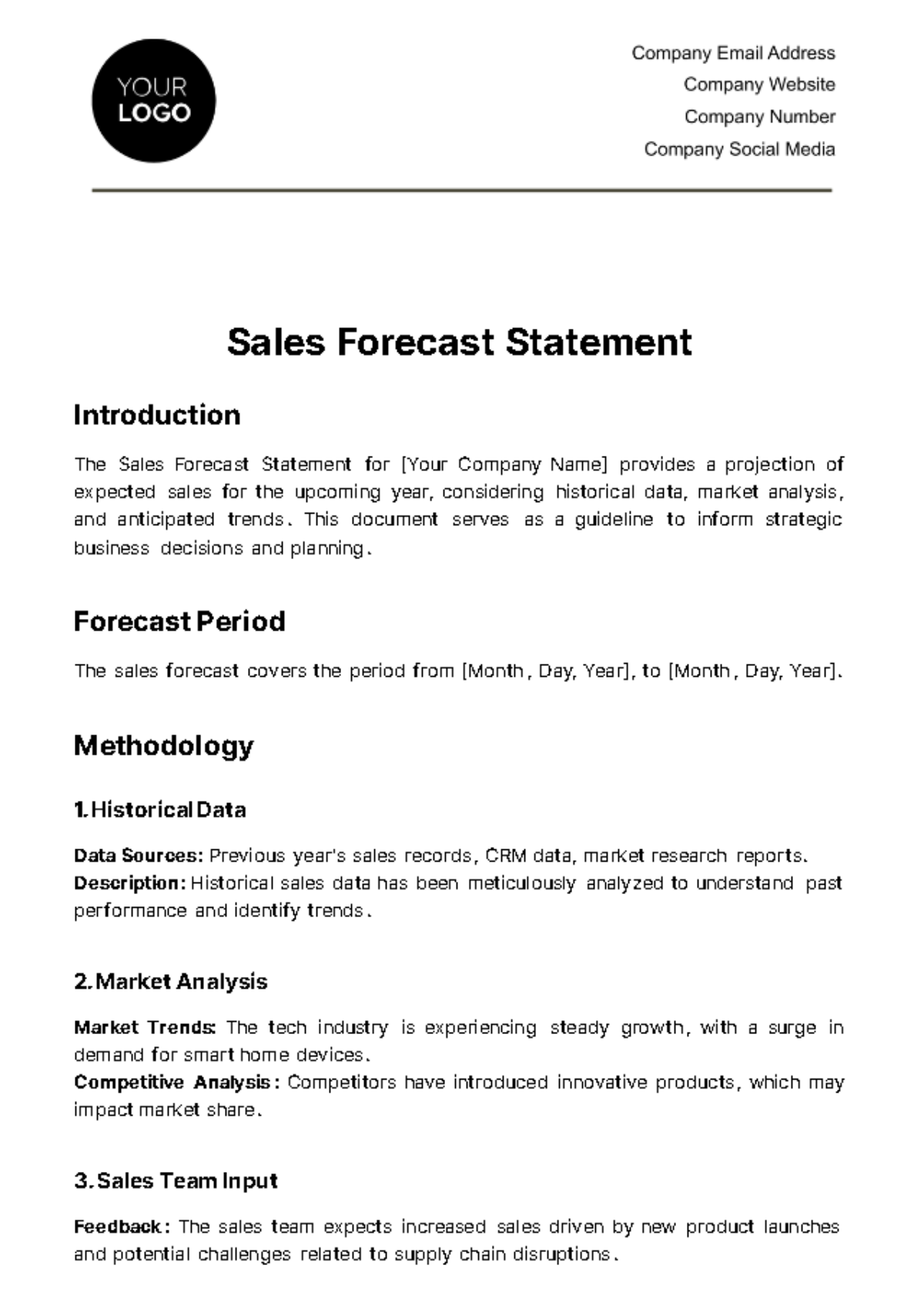 Sales Forecast Statement Template