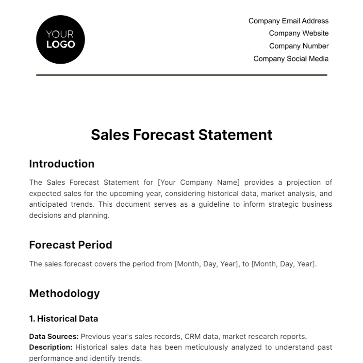 Sales Forecast Statement Template - Edit Online & Download