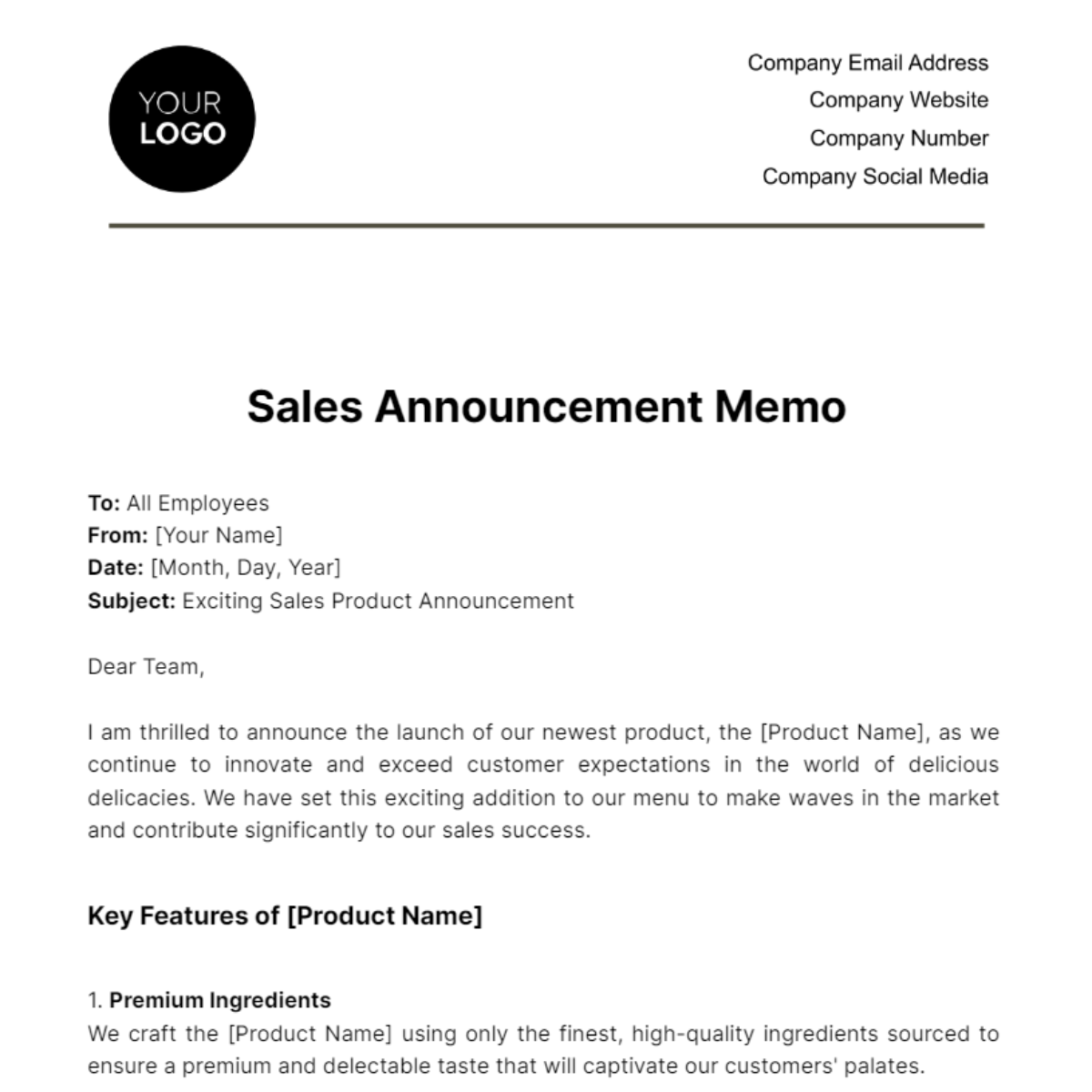 Sales Announcement Memo Template - Edit Online & Download