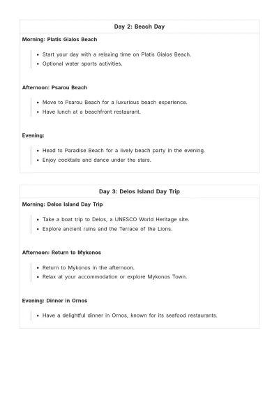 Free Mykonos Itinerary Template to Edit Online