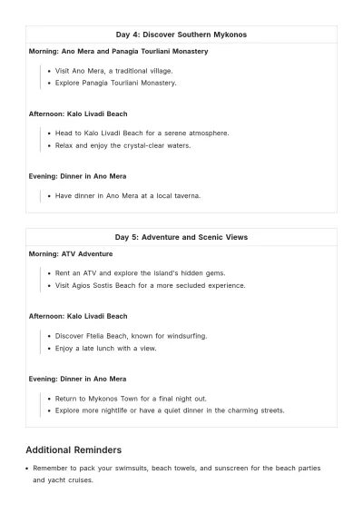 Free Mykonos Itinerary Template to Edit Online
