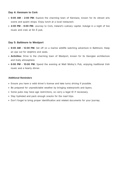 Free Wild Atlantic Way Itinerary Template to Edit Online