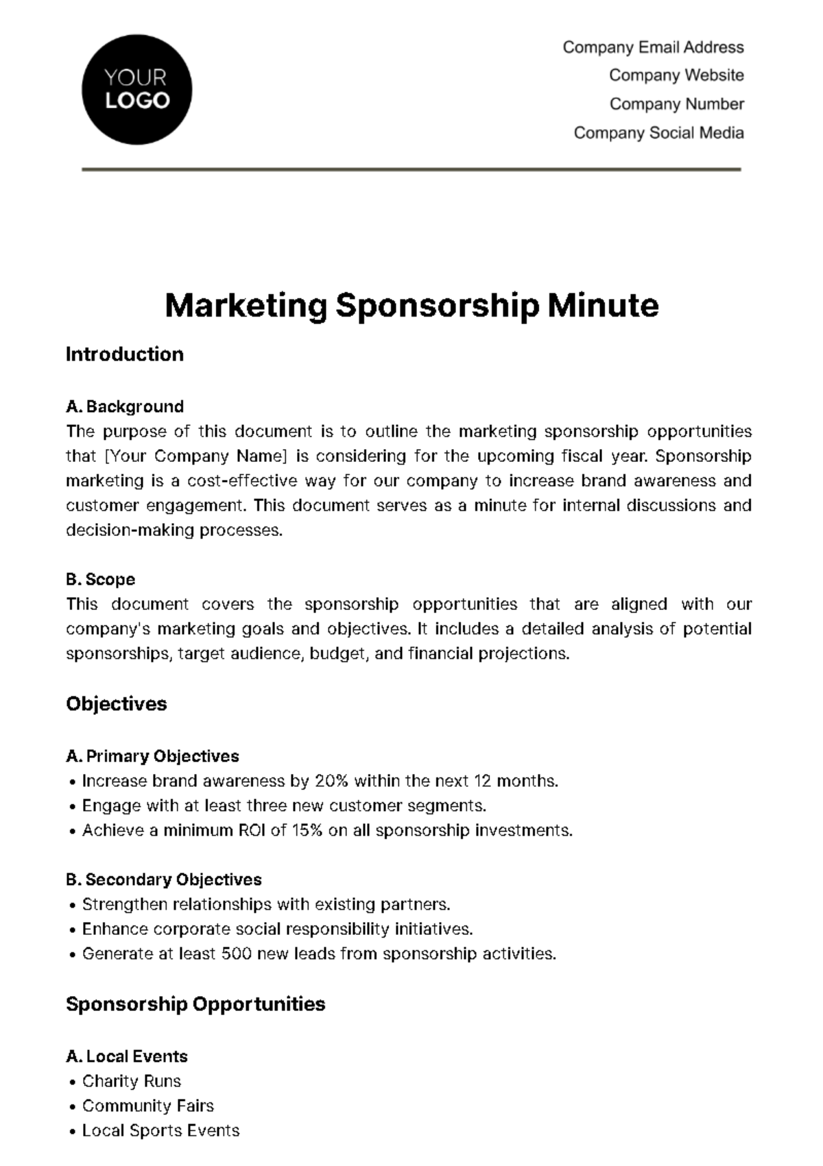 Marketing Sponsorship Minute Template
