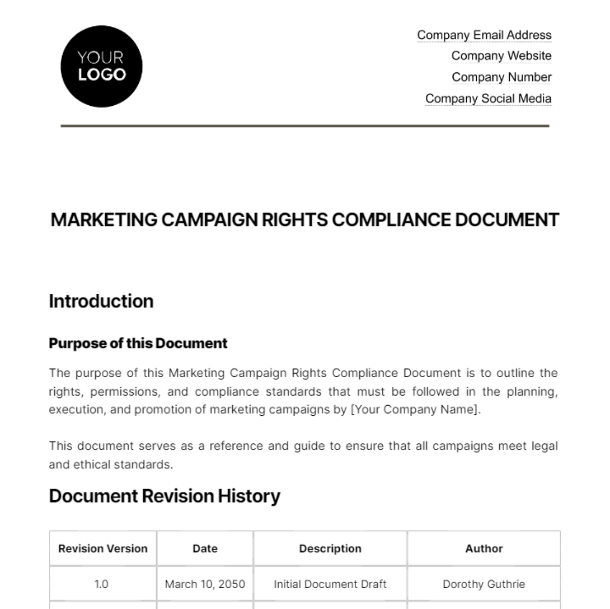 Marketing Campaign Rights Compliance Document Template