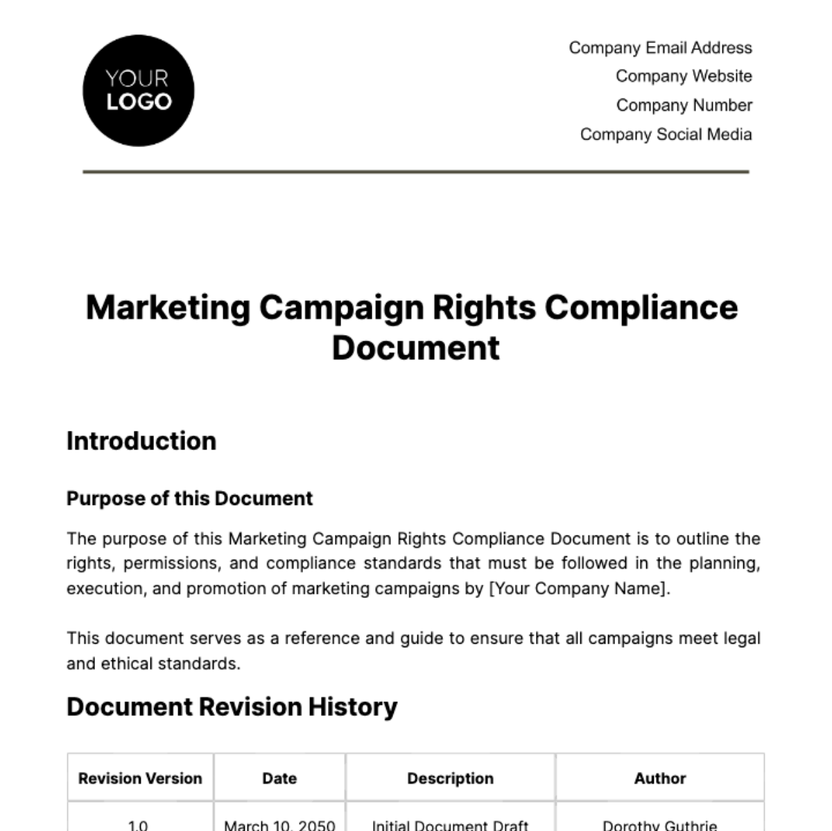 Marketing Campaign Rights Compliance Document Template