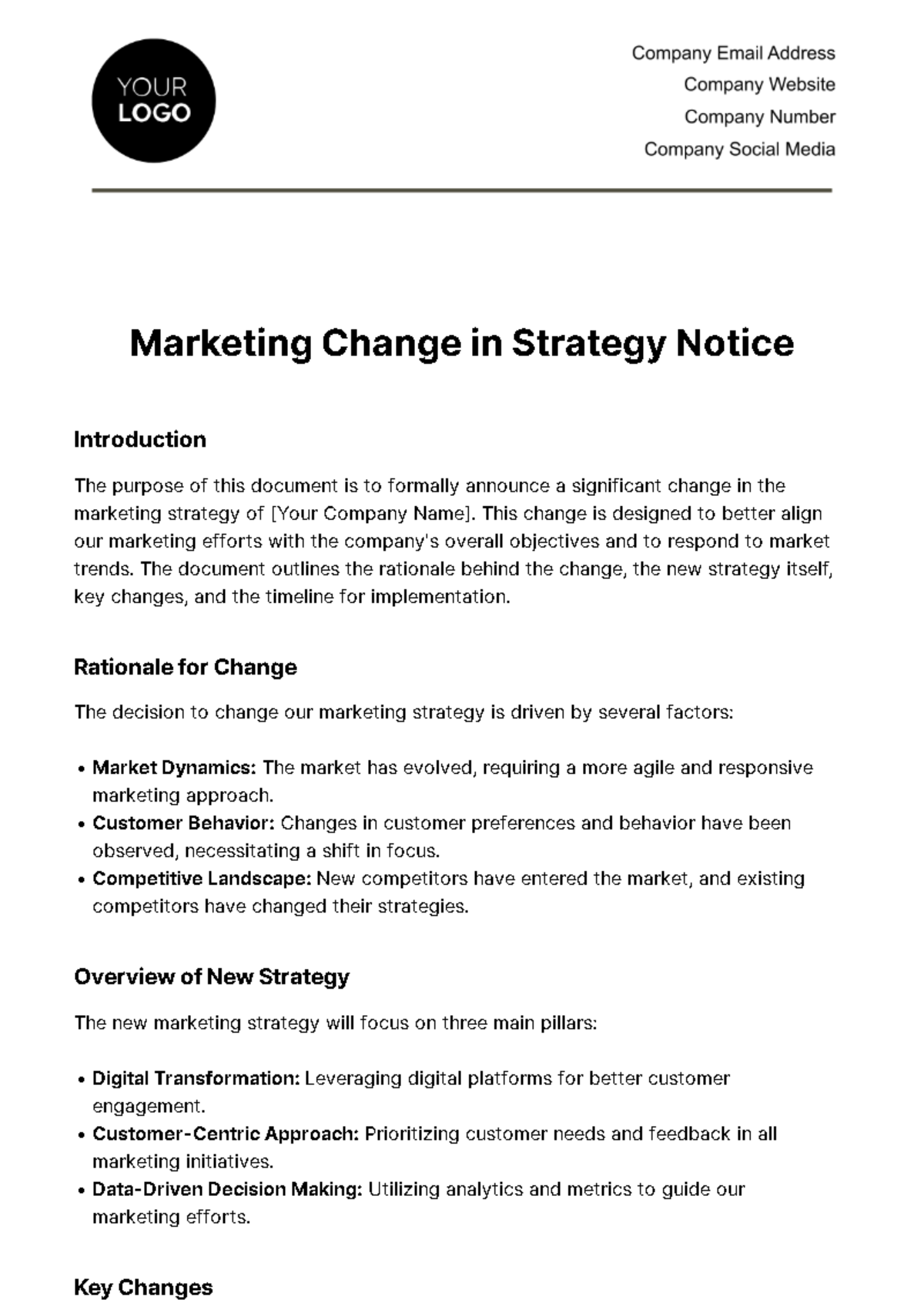 Free Marketing Change in Strategy Notice Template