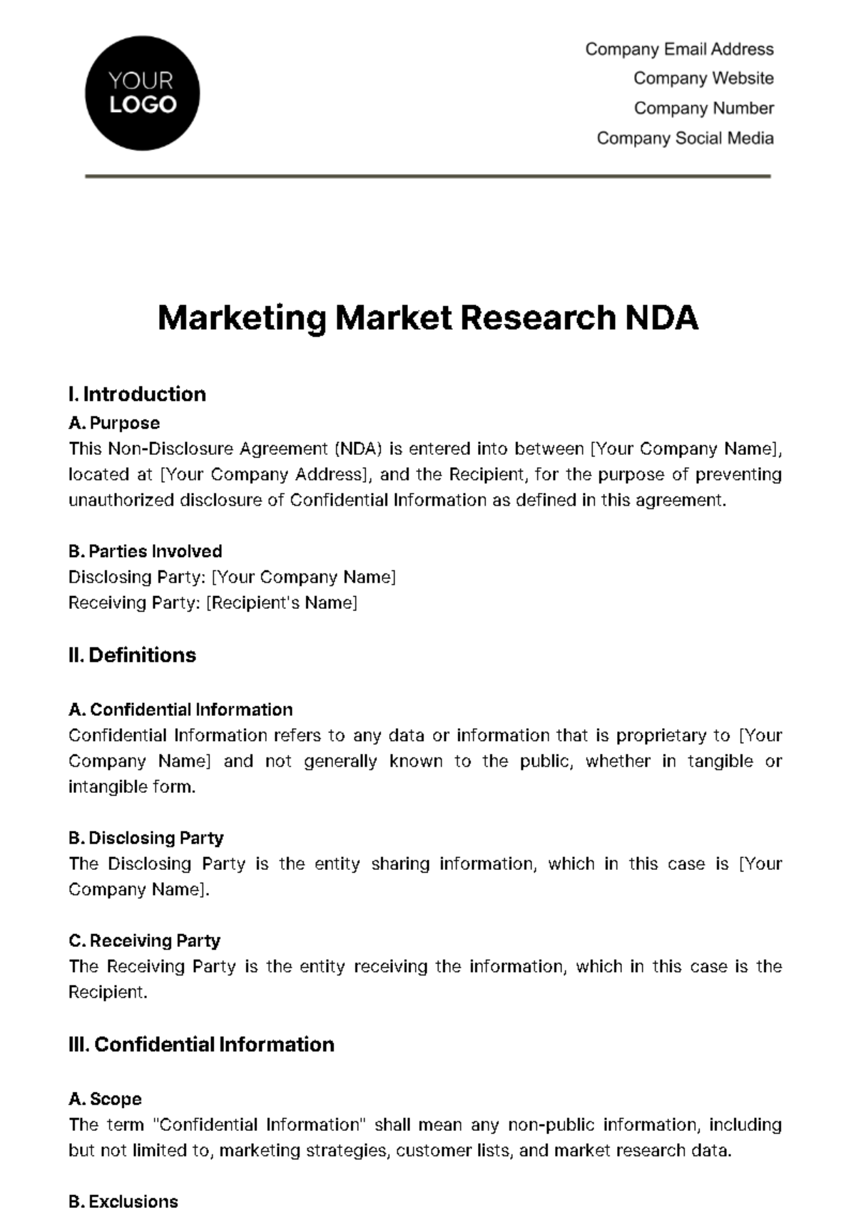 Free Marketing Market Research NDA Template