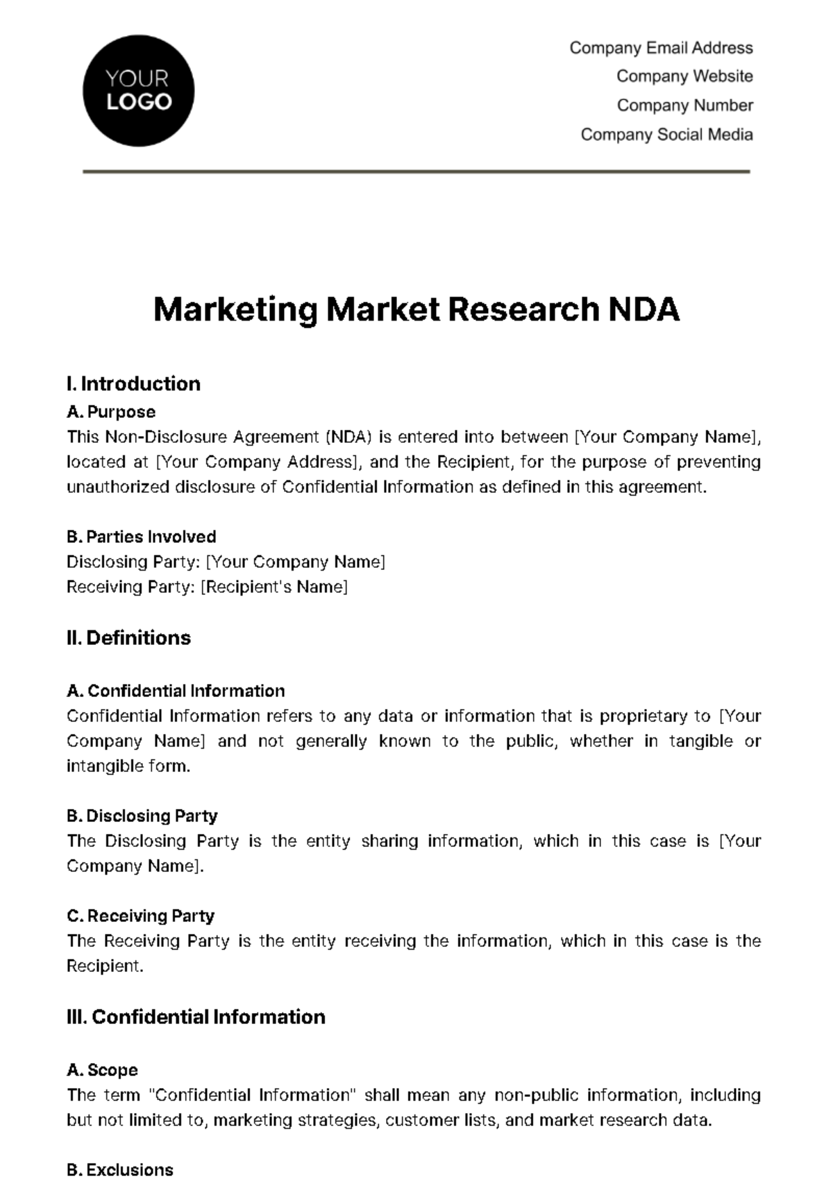 Free Marketing Market Research NDA Template To Edit Online