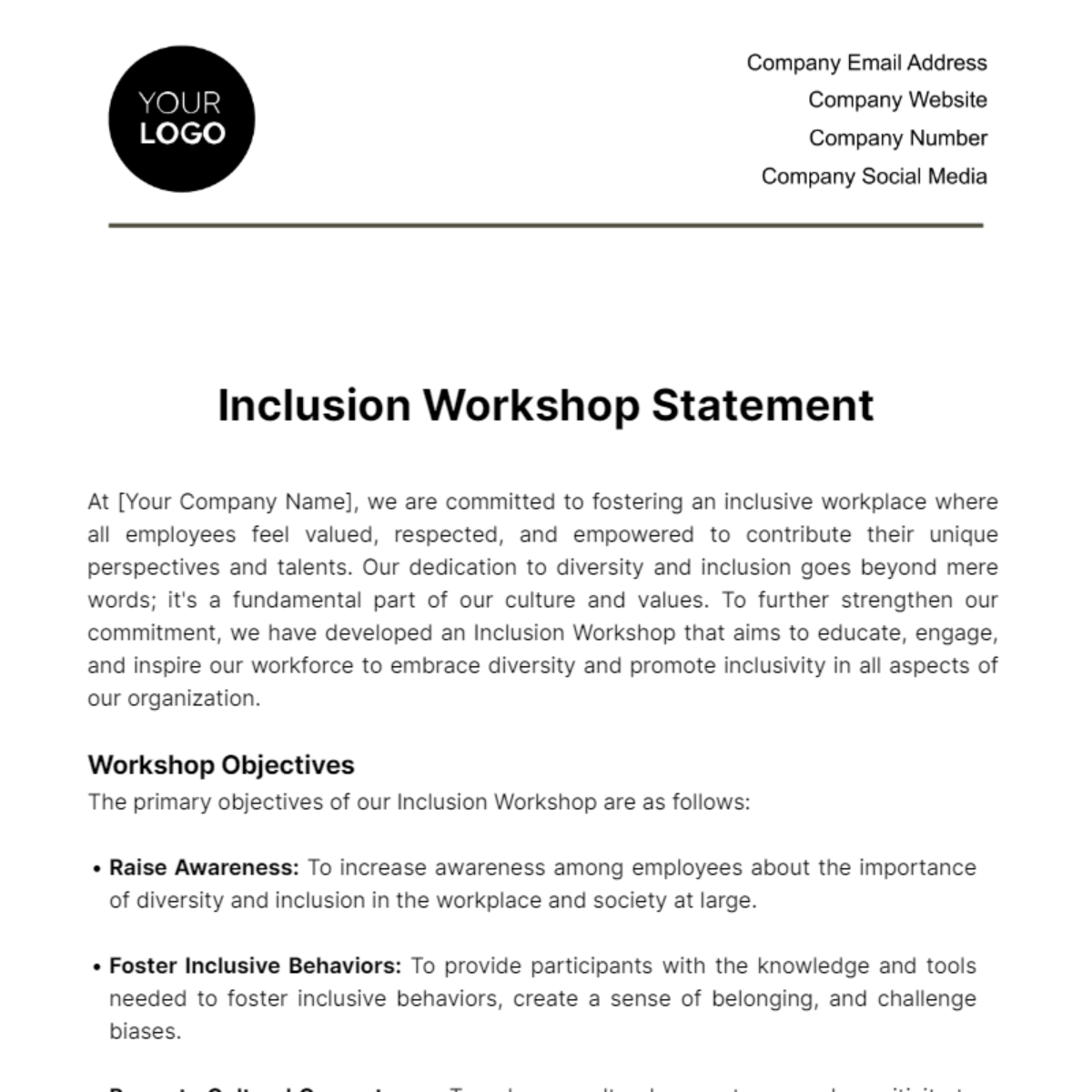 Free Inclusion Workshop Statement HR Template
