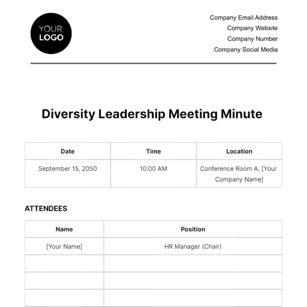 Free Diversity Leadership Meeting Minute HR Template