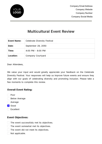Free Multicultural Event Review HR Template to Edit Online