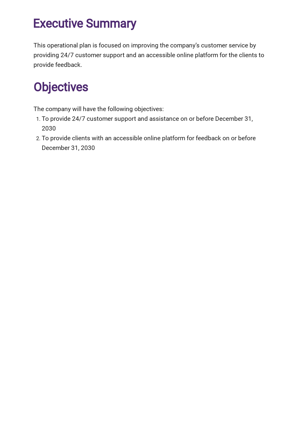 Customer Service Operational Plan Template [Free PDF] - Word (DOC