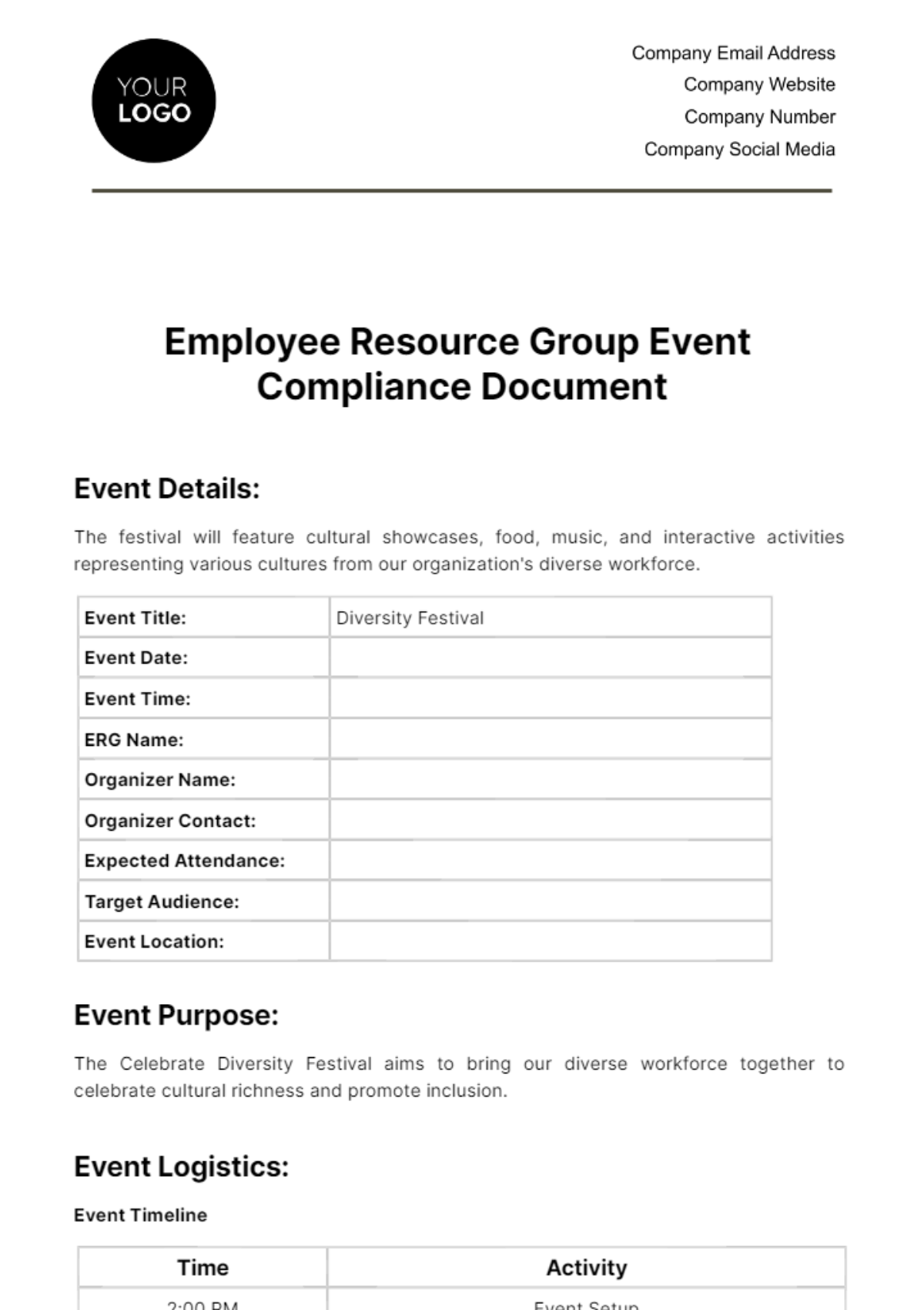 Free Employee Resource Group Event Compliance Document HR Template