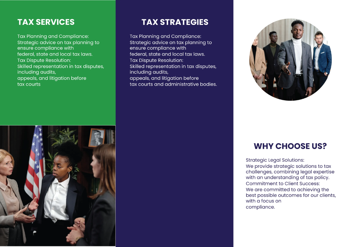 Free Tax Law and Litigation Services Brochure Template to Edit Online