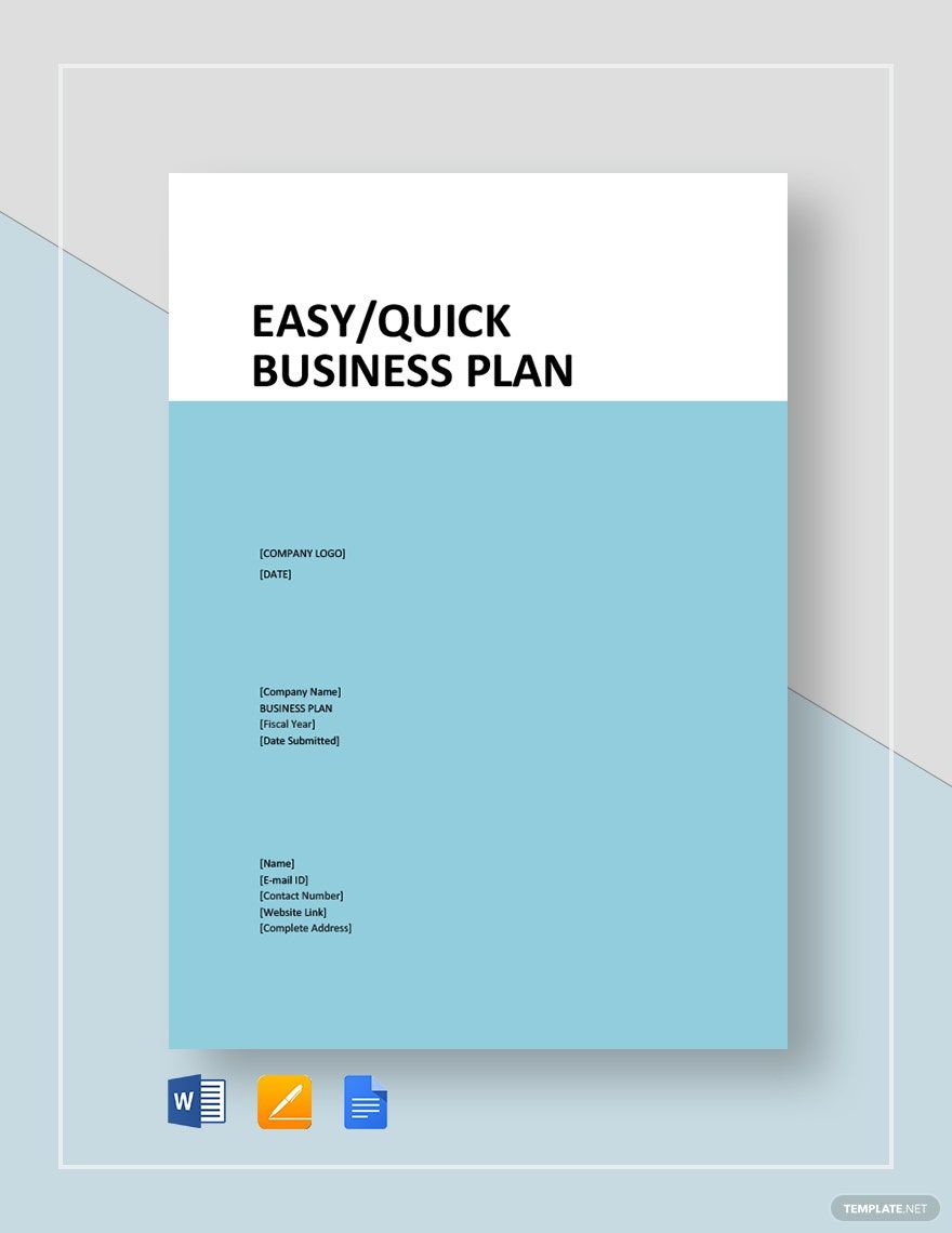 Easy/Quick Business Plan Template in Word, Google Docs, Apple Pages