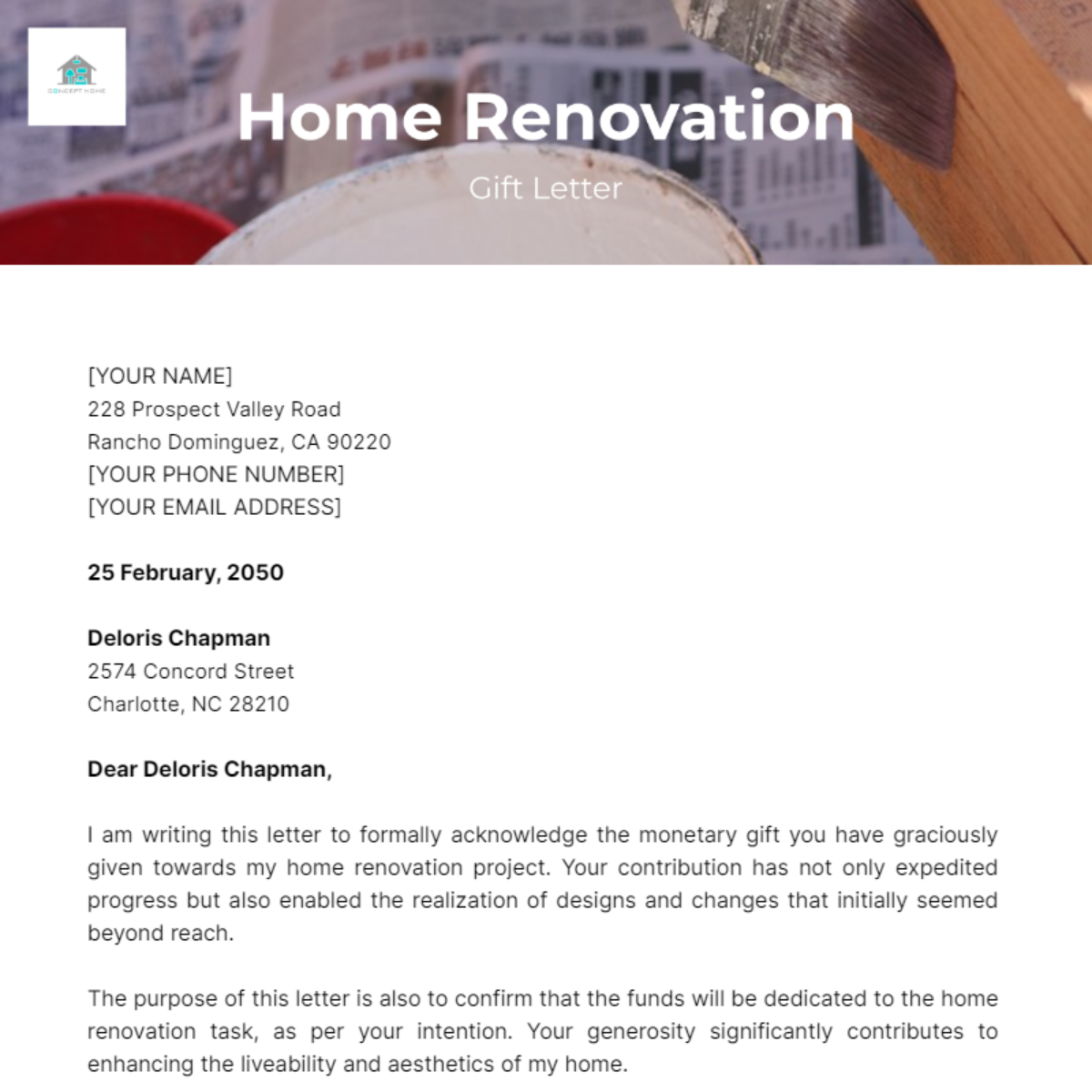 Gift Letter for Home Renovation Template - Edit Online & Download