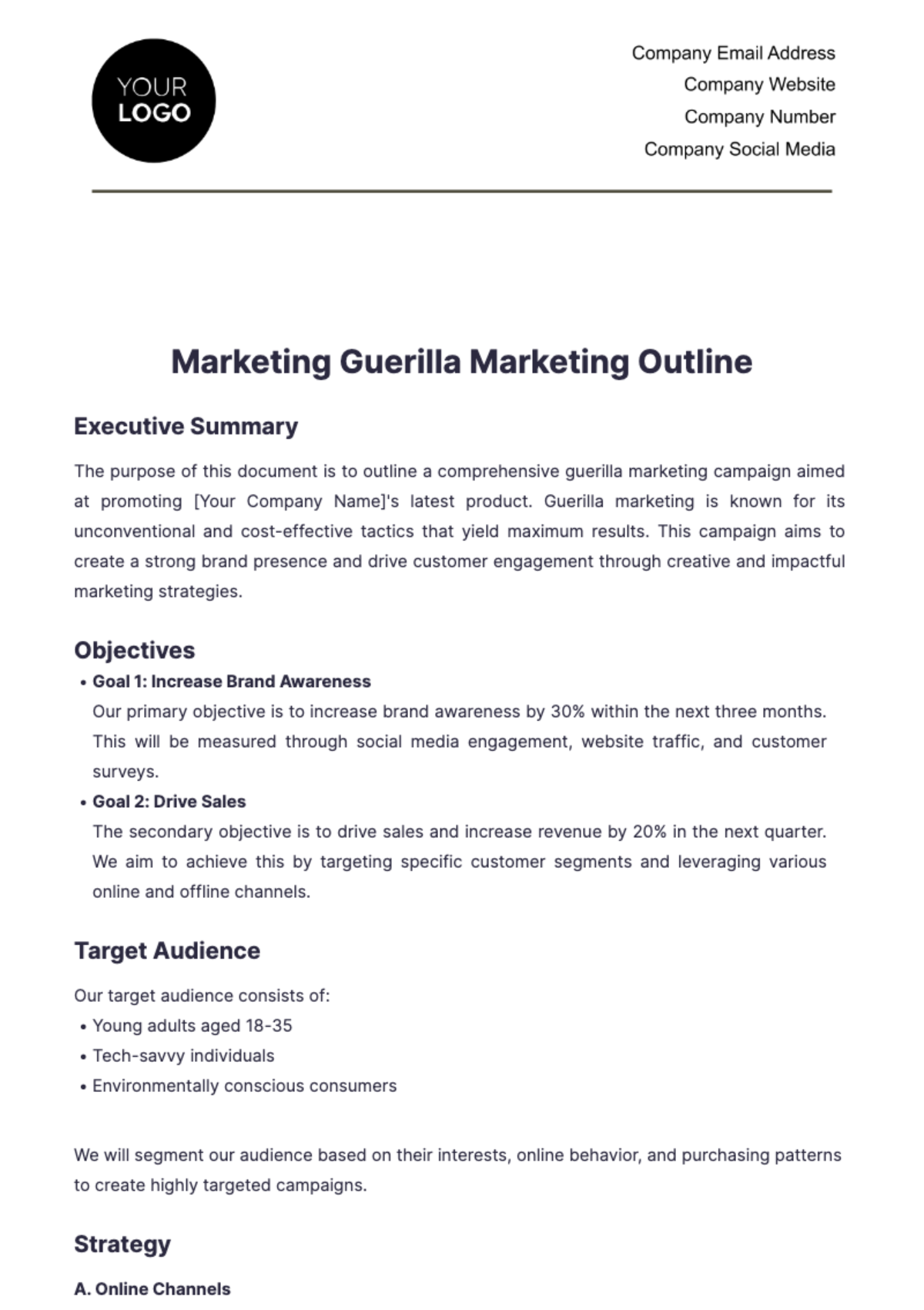 Marketing Guerilla Marketing Outline Template - Edit Online & Download